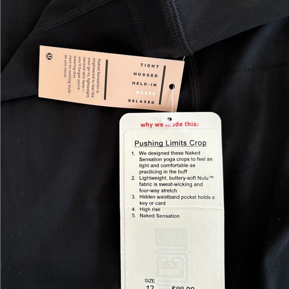 Lululemon black Pushing Limits Crop, 12 NWT - Picture 2 of 3